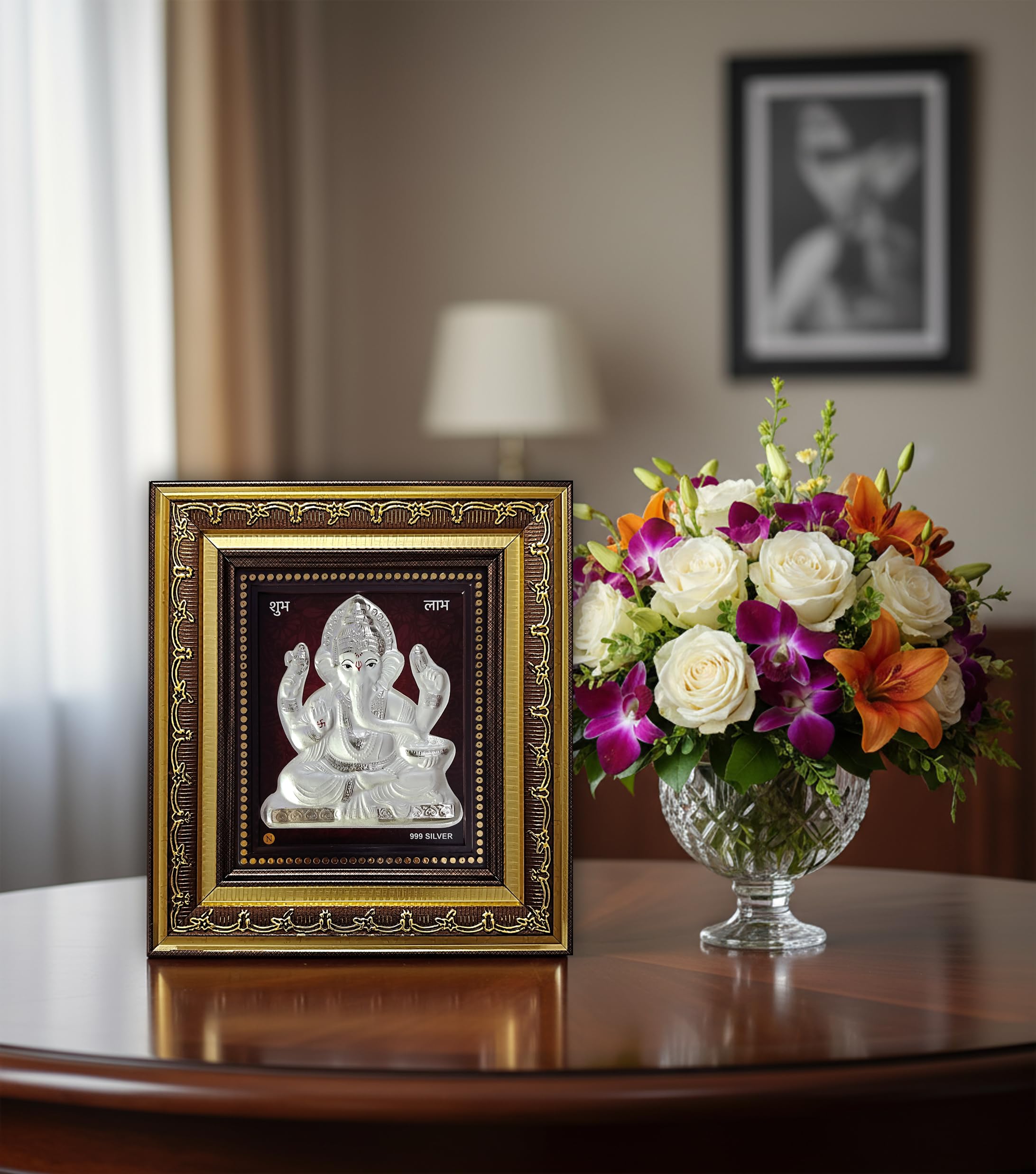 Artsmine 999 Silver Ganesh Rectangular Frame | Pooja Room Diwali Corporate Gift | Size H*L - 22 * 20 Cm | Wall Mount Ganesh Phot